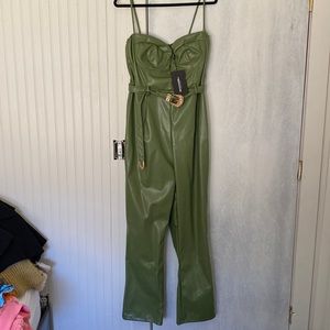 PLT - olive green jumpsuit w belt and gold detail NWT
